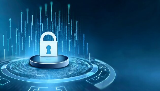 Data privacy laws visualized with locks and codes, digital background, 3D illustration, law restriction, regulations, enforcement.