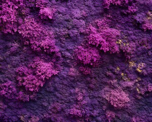 A vibrant, textured surface resembling moss or lichen in shades of purple and pink.