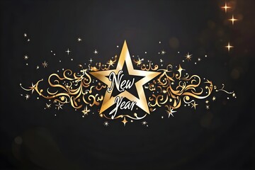 "New Year" with calligraphic text with golden star.Vector illustration template.greeting cards