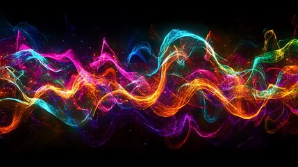 Fototapeta premium Neon-like illumination and vibrant, vibrant Holi colors in a dynamic composition on a black background represent celebration.