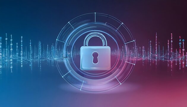 Data privacy laws visualized with locks and codes, digital background, 3D illustration, law restriction, regulations, enforcement.
