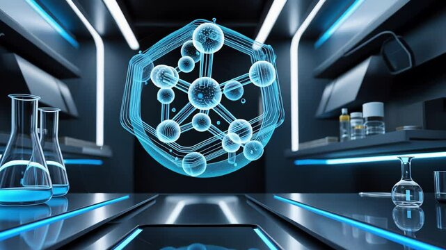 Futuristic Laboratory with Molecular Structure Visualization