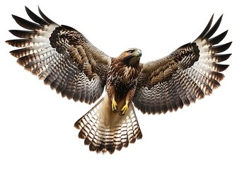 A magnificent hawk in flight wings spread wide