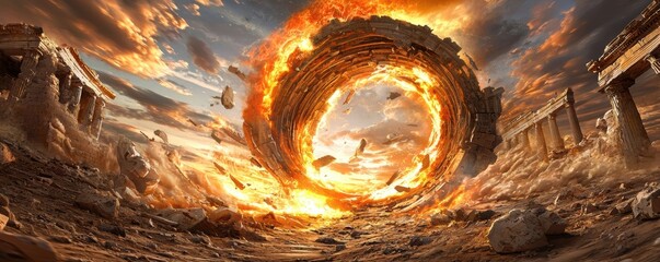 Fiery Vortex of Destruction in Ancient Ruins.