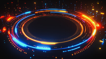 Naklejka premium Abstract black background with Colorful geometric lines. Digital future technology . Abstract business connection of lines from nodes innovation of communication in the network.