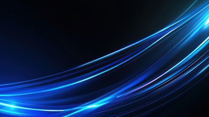 Abstract Blue Light Waves on Black Background for Modern Design