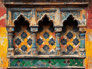 Colorful Vintage Wall with Intricate Architectural Details