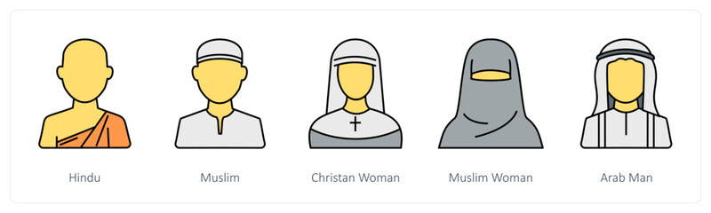 A set of people icons as hindu, muslim, christian woman