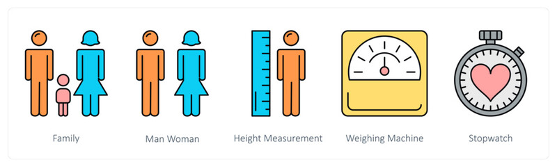 Obraz premium A set of health icons as family, man woman, height measurement