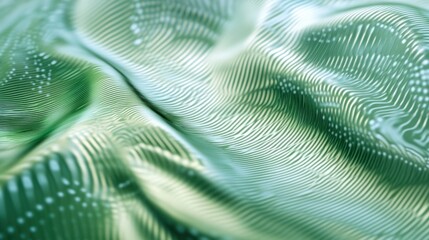 Abstract Green Wave Pattern with Fluid Motion and Light Reflections