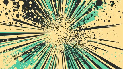 Colorful Abstract Explosion with Dots and Lines on Yellow Background