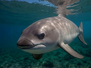 Naklejka premium Vaquita (Phocoena sinus) The vaquita is a small and elusive porpoise species, considered the rarest marine mammal in the world. Found only in the northern part of the Gulf of California, Mexico, the v