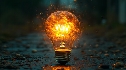 glowing light bulb shaped like a rocket launches upward symbolizing innovation creativity business growth success and forward thinking set against a vibrant gradient background