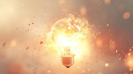 glowing light bulb shaped like a rocket launches upward symbolizing innovation creativity business growth success and forward thinking set against a vibrant gradient background