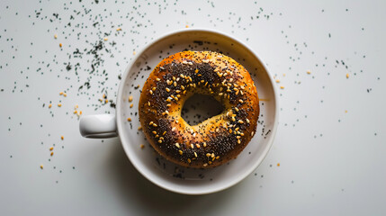 Bagel: Plain bagel with a golden-brown crust and soft interior on a white background.