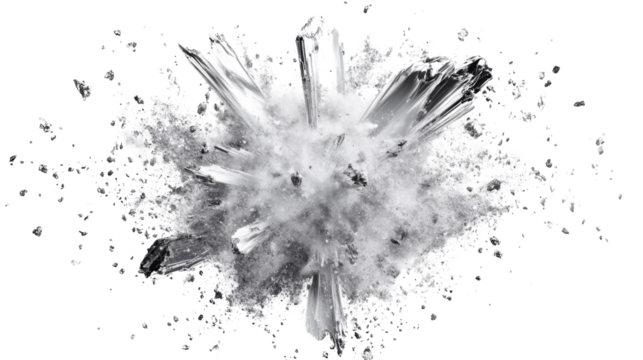 Explosion of silver powder transparent background