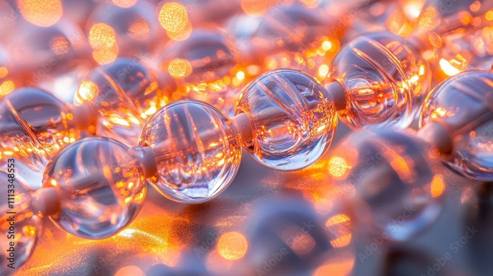 Poster Closeup of softly glowing translucent beads artistic setting photography captivating light macro perspective elegant concept