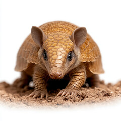 Fototapeta premium curious baby armadillo exploring ground with its unique texture