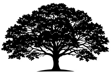 Silhouette of an oak tree isolated on white background vector art illustration