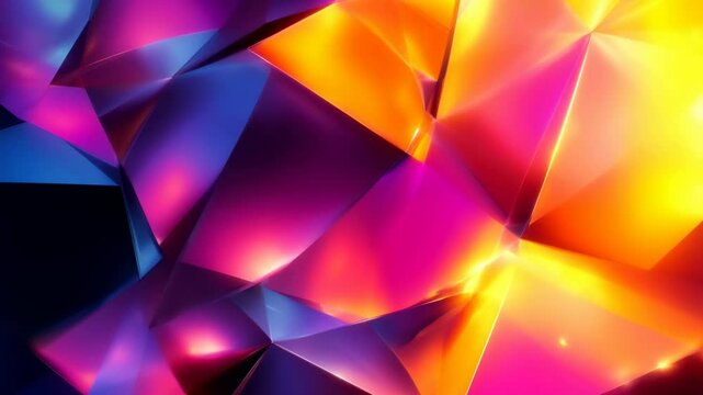 Colorful abstract background with triangles and squares. The colors are bright and vibrant, creating a lively and energetic atmosphere. The composition of the shapes