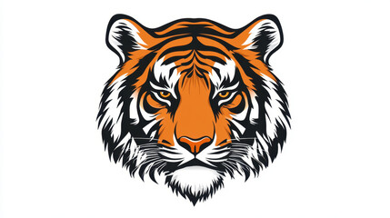 Obraz premium Fierce tiger face illustration with striking orange and black stripes, showcasing its powerful expression and detailed features