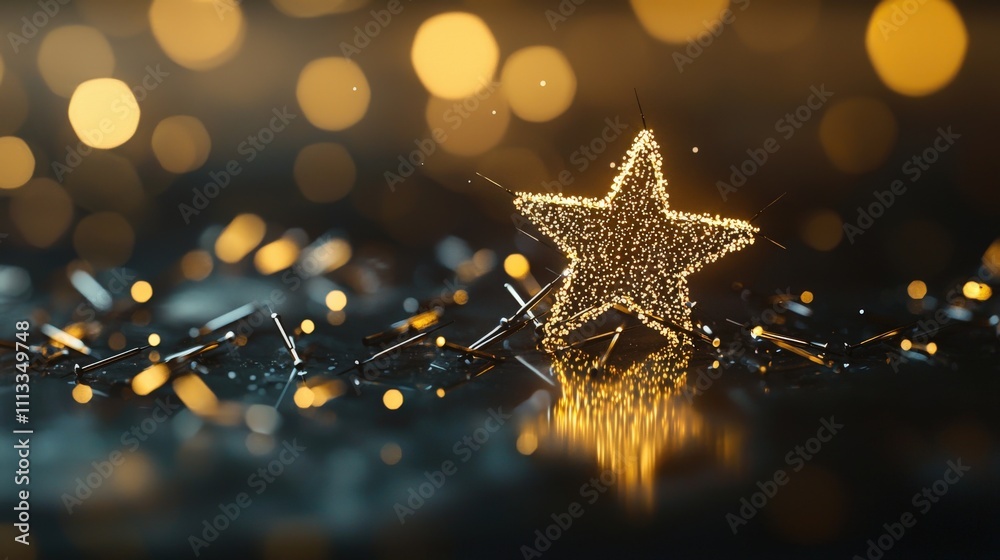 Poster Glowing stardust pins creating a surreal enigmatic star setting in abstract digital art with nighttime ambience