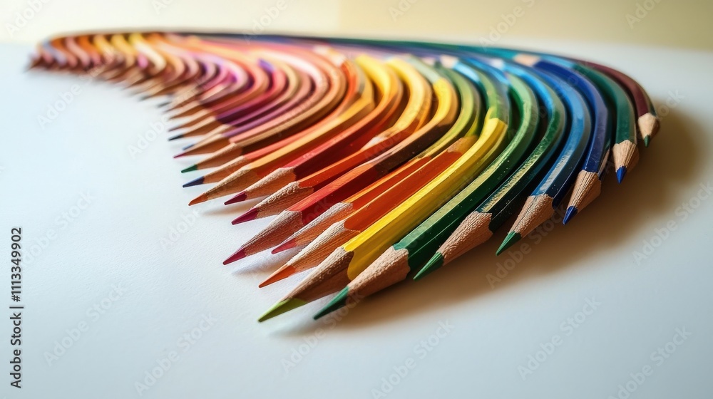 Poster artistic close-up photography of colorful pencils in a surreal arc studio setting exploring creativi