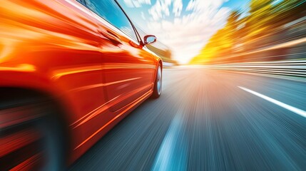 Orange Sports Car Speeding on a Highway