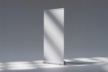 심플한 배경 위에 롤업 배너 디자인 목업