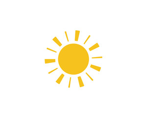 Yellow sun icon. Shine sun ray. Sunset, sunrise Summer, sunlight, nature, sky icon. Yellow sun icons. Vector illustration isolated on white background