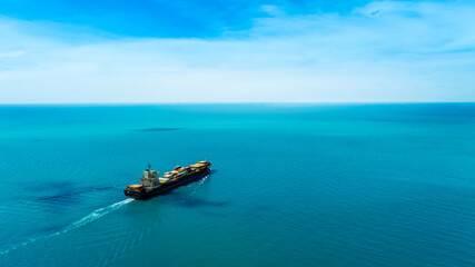 Aerial view of the freight shipping transport system cargo ship container. international transportation Export-import business, logistics, transportation industry concepts	