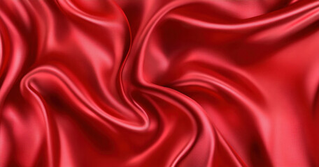 Obraz premium Luxurious red silk fabric flowing gracefully, showcasing its smooth texture and vibrant color. rich hue adds elegance and warmth to any design