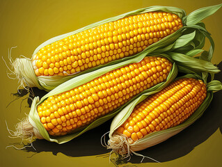 Fresh Maize on Yellow Background