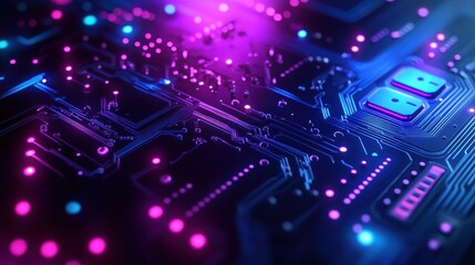 Obraz premium Neon Circuit Board: A Glowing Digital Landscape