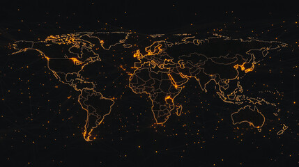 abstract business connection of line from nail node to node on world map background Innovation network points Earth's surface