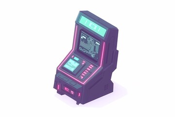 Retro Arcade Machine with Neon Lights and Vintage Design Elements