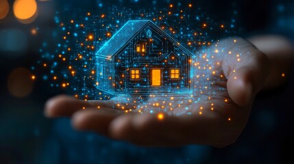 Holographic representation of a smart home technology demonstration in a hand