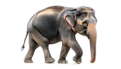 Fototapeta premium An Asian Elephant Walking Isolated On White Background