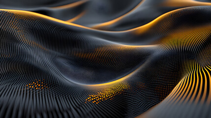 Naklejka premium Dynamic flowing patterns in abstract black and gold waves digital art studio close-up view modern aesthetic design