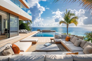 Fototapeta premium Modern Villa with Ocean View and Infinity Pool