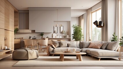 Fototapeta premium 3D model of a home mockup with an interior background in the living room