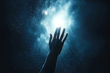 A glowing star in the night sky is reached for by an outstretched hand, symbolizing the quest for personal aspirations