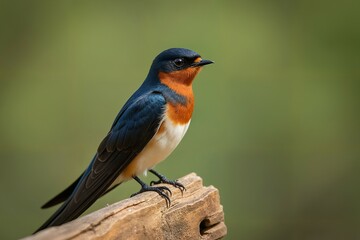 Fototapeta premium Red-and-White-Breasted Swallow Perched on Wooden Fence Post