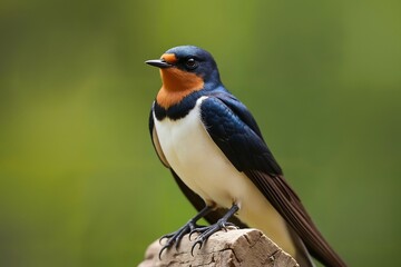 Fototapeta premium Asian swallow perched atop a wooden brunch, Close-up Profile View