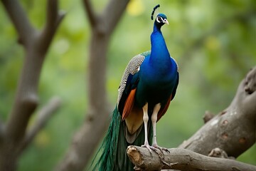 Obraz premium Majestic Indian Peacock Perched on a Branch