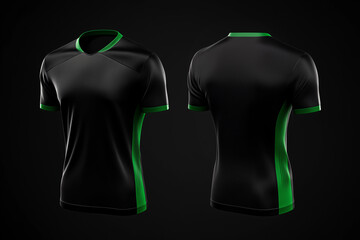 black and green jersey template for team club, jersey sport, front and back, Tshirt mockup sports jersey template design for football soccer, racing, gaming, sports jersey