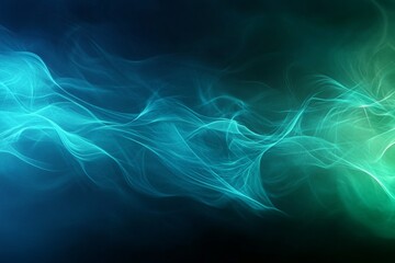Fototapeta premium Fluid digital art with wavy blue-green lines on gradient background, creating movement and ethereal atmosphere