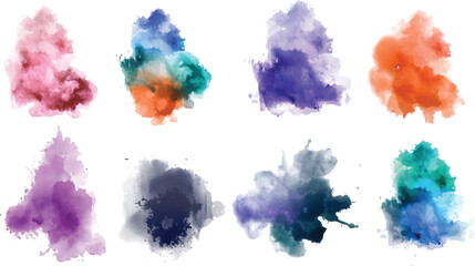 Set of watercolor circles brash multicolored. paint brush stroke isolated on transparent background