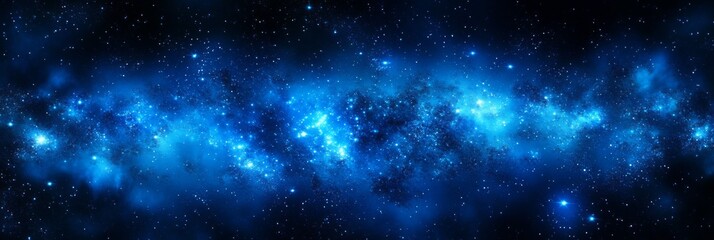 Naklejka premium Stunning Night Sky Filled with Glowing Stars and Galaxies on Deep Blue Background