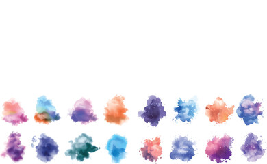 Set of watercolor circles brash multicolored isolate on white.